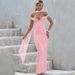 Fashion 2025 Summer New Women's Sexy Elegant V-neck Slim Fit Slit Ribbon Dress Wholesale_ecoleips.com