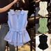 Women's Clothing Summer Light Blue Women's Elegant Pleated Sleeveless Shirt With Collar And Belted Style Cross Border E-commerce_ecoleips.com