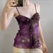 European And American Retro Color-block Printed V-neck Camisole For Women, 2025 Spring Collection, Slim-fit, Ruched,_ecoleips.com