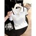 Women's High-End Knit Top Gray Collar Short Sleeved Fashionable Stylish Versatile Slimming New Style_ecoleips.com