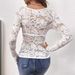 Elegant V Neck Fan Shaped Collar Long Sleeve T-Shirt for Women Single Layer Lace Slim Fit And Flattering European And American Style_ecoleips.com