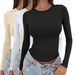 Cross-border Autumn Long-sleeve Tops, Trendy Pullover Round-neck Base Shirt, Slim-fit Women's Clothing 3PC_ecoleips.com