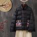 Women's Short Down Jacket – Winter Embroidered Coat With Frog Buttons, Stand Collar, Elegant Boho-Chic Outerwear (Red/Black/Green/White)_ecoleips.com