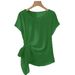 Women's Lightweight Satin Weave Short Sleeve Top With Ruffle Tie Detail, Breathable Round Neck T-Shirt_ecoleips.com