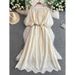 Women's French Style Round Neck Dress Elegant Lantern Sleeve Hollowed Out Embroidery Slimming Waist For Autumn_ecoleips.com