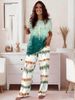 Women's Spring/Summer Comfortable Round Neck Casual Two Piece Set Striped Print Wide Leg Pants Short Sleeve_ecoleips.com