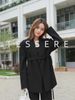 Cross-border Loose-fitting Design Niche Wide-shoulder Tie-detailed Mid-length Drapey White Blazer For Women, Black_ecoleips.com