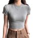 Spring And Summer New Tight Shoulder Small Crew Neck Short-sleeved T-shirt Women Slim Fold Wear High Waist Short Open Button Spice Girl Top_ecoleips.com