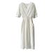 Yan Shuang V-Neck Pleated Summer New Style Lace Up Waist Mid Length Dress 80829_ecoleips.com