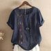 2025 Summer New T Shirt Women's Ins Trendy Korean Style Fashion Embroidery Cotton And Linen Short Sleeve Tops Women's Shirt_ecoleips.com