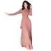Elegant Spring Long Sleeve Maxi Dress With Pleated Skirt - Flattering Slim Fit For Women, Soft Polyester-Cotton Blend, Round Neck, Mid Waist, Pure_ecoleips.com