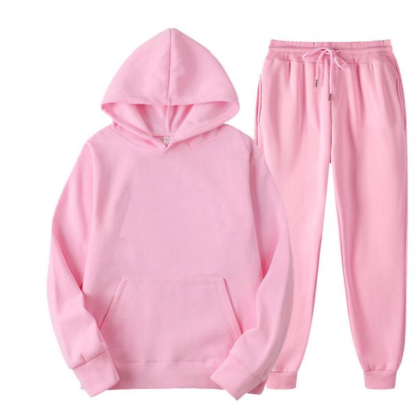 Men's & Women's Solid Color Hoodie Sweatshirt & Jogger Pants Set - Cozy Fleece Pullover With Ribbed Hem, Streetwear Casual Outfit, Unisex Loungewear_ecoleips.com