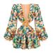 New European American High-end Women's Floral Deep V-neck Dress Stacked Sleeves, Sexy Elegant With Hollow-out Design And_ecoleips.com