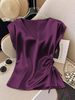 Women's Clothing Solid Color Satin Short Sleeve T-Shirt V Neck Top Thin And Stylish Slim Fit Summer_ecoleips.com
