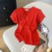 Women's Western Style Ice Silk Knit Sweater Simple V Neck Short Sleeve T Shirt Korean Style Summer Top Real Shot Spot_ecoleips.com