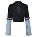 European American Style Unique Color-blocked Denim Jacket For Women, New Autumn Design With Stylish Cuffs And Belt,_ecoleips.com