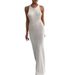 Halter Neck Knitted Maxi Dress Women's Sleeveless Bodycon Fishtail T Back Dress Summer New_ecoleips.com