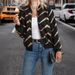 European American Cross-border 2026 Autumn And Winter New Women's Serrated Gold-embossed Print Zip-up Bomber Jacket_ecoleips.com