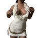 Women's Clothing Women's Autumn And Winter Tassel Deep V Neck Halter Neck Tie Backpack Hip Knitted Dress_ecoleips.com