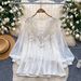 Elegant Royal Style Blouse for Women Lantern Sleeve Long Top Sheer Hollow Embroidery Chic Autumn Wear Mature Fashion_ecoleips.com