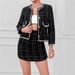 Women's Clothing Elegant Women's Tweed Skirt Set With Houndstooth Print - Bodycon Short Skirt Outfit, Black Tweed Skirt Set With Houndstooth Print_ecoleips.com