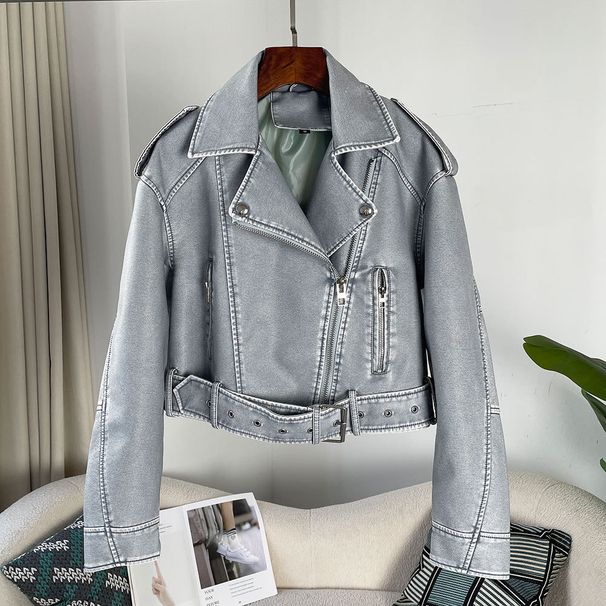 Women's Clothing Ladies Spring And Autumn Ladies New Lapel Short Jacket Style Motorcycle Fashion Casual Style Slim Leather Jacket_ecoleips.com