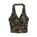 Y2K Sexy Camouflage Halter Neck Camisole Women Summer New Slim Fit Bodycon Short Skirt Casual Two-Piece Set_ecoleips.com