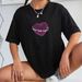 Women's Black Loose Fitting T-Shirt round Neck Short Sleeve Casual Sports Top with Letter And Heart Print European American Style Summer Wear_ecoleips.com
