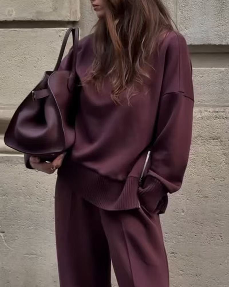 Women's Clothing Soft & Stylish Solid Color Pullover Hoodie Set - Relaxed Fit Long Sleeve Tracksuit For Women, Casual Loungewear & Streetwear_ecoleips.com