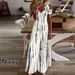 2023 European And American Cross-Border Women's Summer New Lace Strap V-Neck Fashion Printed Loose Dress_ecoleips.com