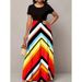 Women's Clothing Short Sleeved Round Neck Striped Dress Long Skirt_ecoleips.com