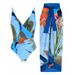 Women's Clothing New Two Piece Swimsuit Cross Cover Belly Print Exposed Backpack Hip Long Skirt Swimsuit Spot_ecoleips.com