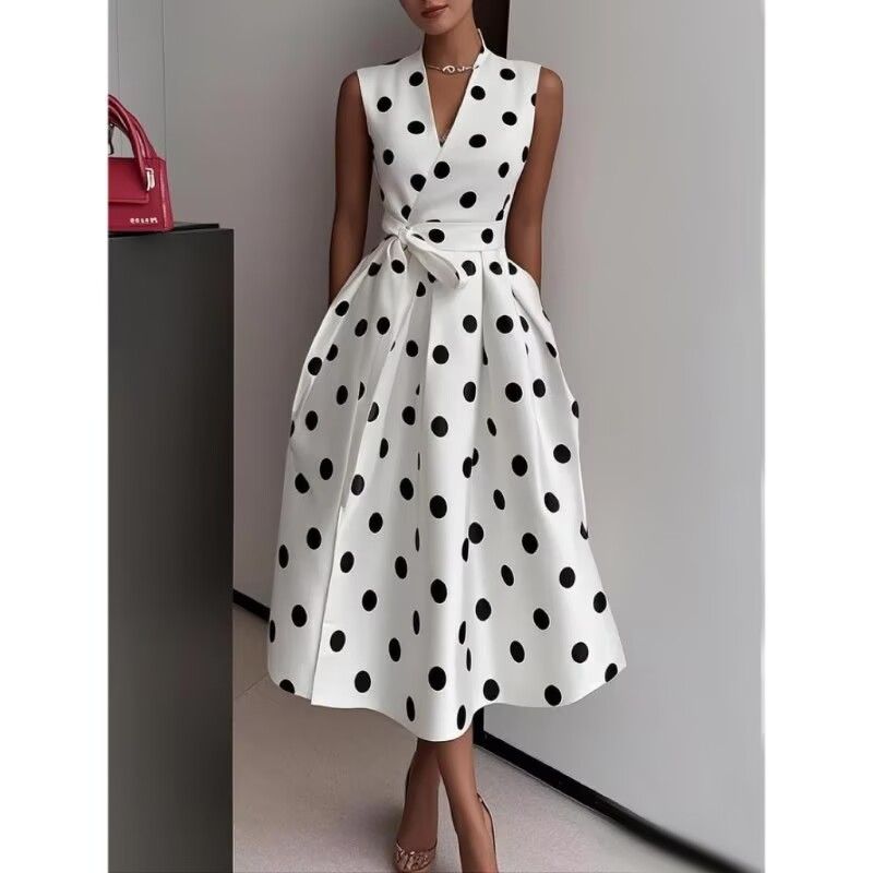 Summer New Temperament Waist Thin Polka Dot Dress_ecoleips.com