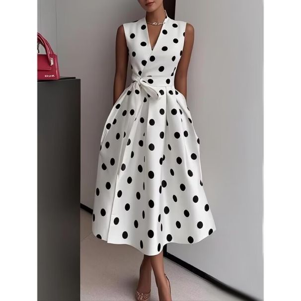 Summer New Temperament Waist Thin Polka Dot Dress_ecoleips.com