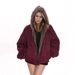 Street Design Plush Double-sided Hooded Jacket Women's Autumn And Winter Cold Jacket_ecoleips.com