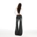 25 Autumn/Winter New Gray Bamboo Pattern Elastic Low-Waist Slightly Loose Flared Jeans For Women_ecoleips.com