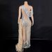 Glitter Sequin Mesh Fringe Bodycon Long Dress For Evening Party Performance Sleeveless Slit Gown Women's Clothing_ecoleips.com