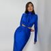 Women's Turtleneck Long Sleeve Patchwork Dress Sexy Elegant Open Back Ruched Maxi Dress_ecoleips.com