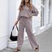 Women's Clothing Cotton Top Casual Minimalist Linen-Blend Two-Piece Set – Relaxed Tee & Tied-Waist Pants (Deep Red, Gray, Brown, Black)_ecoleips.com