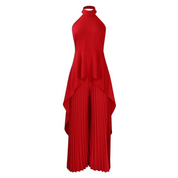 Women's Clothing Elegant Halter Neck Backless Top & Wide-Leg Pants Set | Crinkle Texture Two-Piece Outfit | Polyester Blend Women’s Suit_ecoleips.com