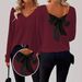 European And American Women's V-Neck Solid Color Sweater Autumn New Long Sleeve Casual Loose Bowknot Top For Women_ecoleips.com