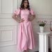 Sweet & Elegant Short-Sleeve Maxi Dress – Retro-Inspired Flowy Summer Dress In Pink, Black & Light Blue, Cotton-Polyester Blend, Bubble Sleeves_ecoleips.com