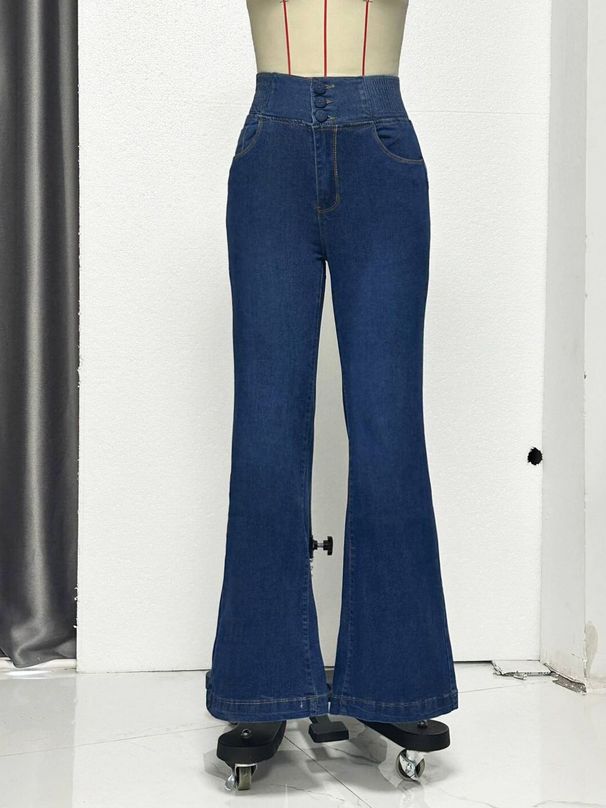 K Elastic Waistband, High Waistband, Elastic And Slim Fit, Slightly Flared And Lifted Buttocks Denim Pants_ecoleips.com