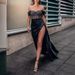 Women's Clothing Sexy Gold Sprinkled Banquet Dress Fishtail Slit Evening Dress_ecoleips.com