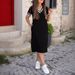 Women's Summer V Neck Dress Simple Loose Fitting Short Sleeved With Slit Hem_ecoleips.com