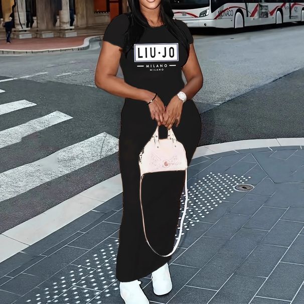 Elegant Casual Long Dress Slim Fit Round Neck Short Sleeve For Women Spring Summer Fashion Flattering Women's Clothing_ecoleips.com