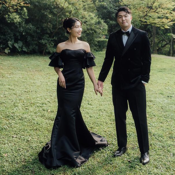 Women's Clothing Korean Style Satin Light Wedding Dress Simple Elegant Mermaid Silhouette Black Gown For Studio Themed Photoshoot Hepburn Style_ecoleips.com