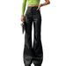 Autumn Winter European And American Women's Fashion Sexy Black High Waist Long Flared Leather Pants_ecoleips.com