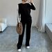 Women's Autumn Winter Two Piece Set European American Style High Waisted Color Block Trousers And Long Sleeved Top_ecoleips.com