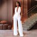 Women's Clothing Sexy Halterneck Deep V Top Temperamental And Fashionable Pure White Wide Leg Pants Two Piece Set_ecoleips.com